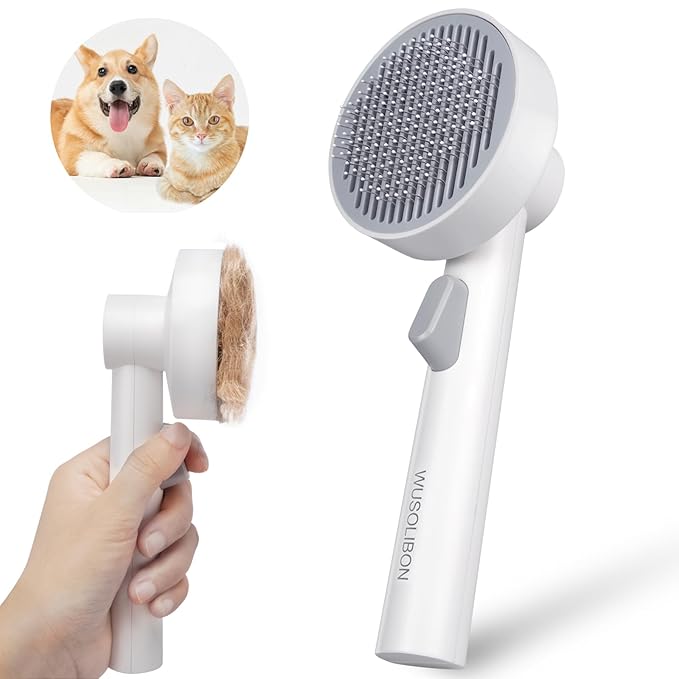 Cat Brush for Shedding with One-Click Button, Cat Brushes for Indoor Cats, Cat brush suitable for long or short haired cats, easy to remove loose hair, pet massage brush