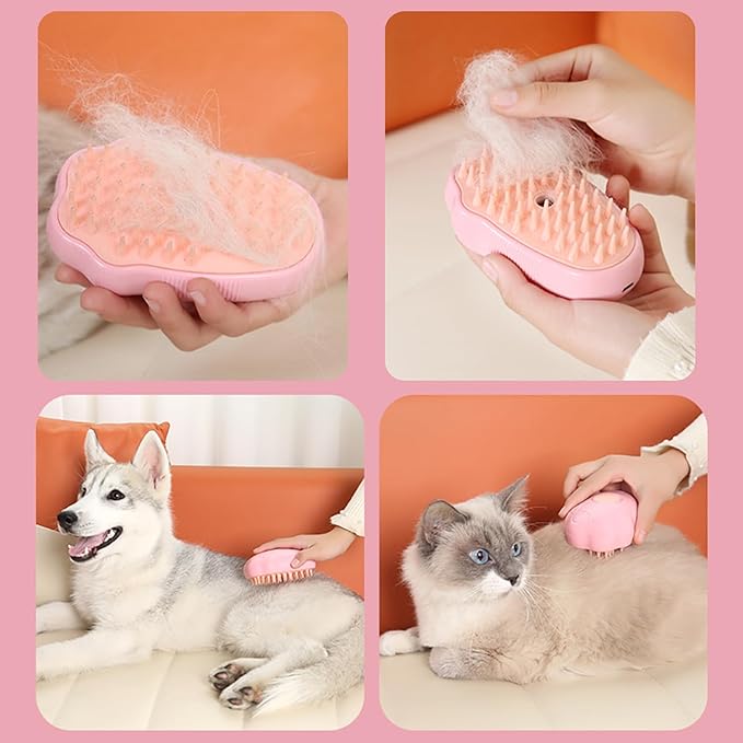 Pet Steam Brush, 3 in 1 Steamy Cat Brush, Silicone Massage Grooming Brush Steamy Dog Brush for Shedding Pet Hair Removal Comb for Cats and Dogs(Pink)