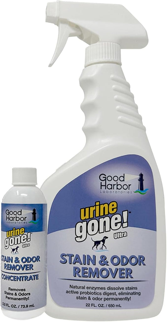 Urine Pet Stain & Odor Remover Concentrate:Fast-Acting,Natural Probiotic Enzymes, eliminate Stain matter & Odor on Carpet, Furniture & Helps Stop Pet Marking.Spray bottle + 1 fill (24.5 oz.)
