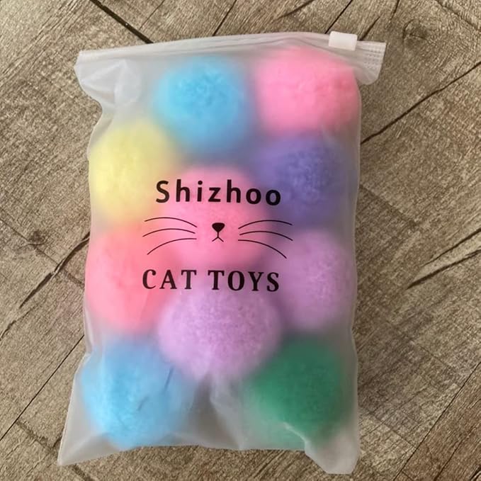 Premium Soft Pom Pom Balls for Kittens - Lightweight, Interactive, Assorted Colors - Plush Toy Balls for Kitten Training and Play - Pet Products for Cats (2.0 Inches 10 Balls)