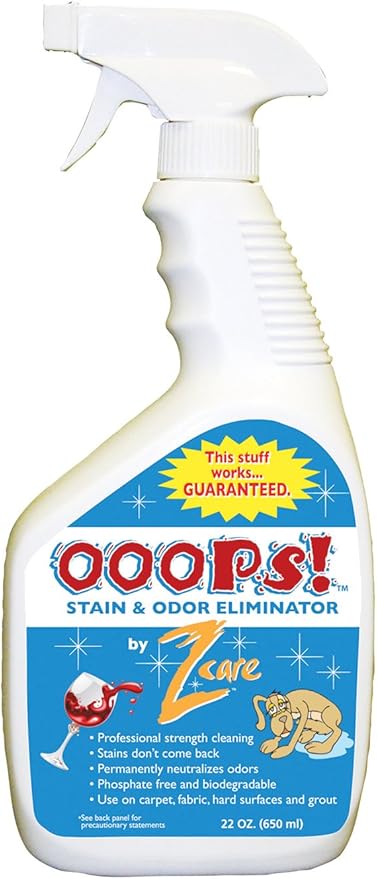 Ooops Stain and Odor Remover Eliminates Wine Stains, Pet Stains and Odors, Oil Stains, Dirt and Grass Stains & More - 22oz Spray Bottle