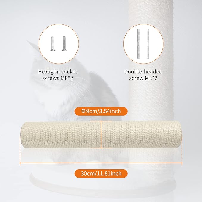 Cat Scratching Post, 2 Pieces M8 Natural Sisal Cat Scratcher Post for Refurbishment…