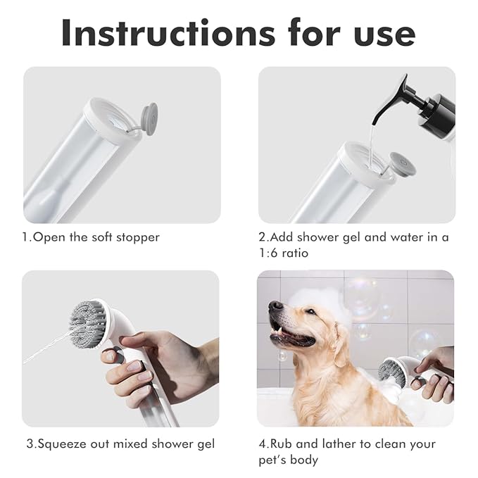 Pet Bath Brush Shampoo Dispenser for Cats Dogs, Cat Clean & Massage Brush With Soft Silicone Bristles for Pet Grooming Washing (White & Pink)