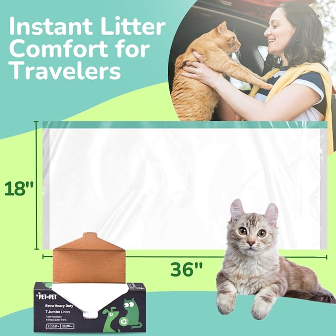 Pet N Pet Jumbo Cat Litter Box Liners, 7 Counts Heavy-Duty Kitty Litter Bags, Cat Pan Liners, Cats Box Liner Trash Bags