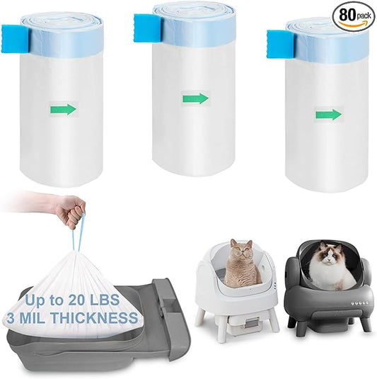 ELEGX 60 Count Litter Box Liners Bags, 3MIL Extra Thick Heavy Duty,27.1" x 12.9" Compatible with Neakasa M1, PetPivot AutoScooper 11 Open-Top Automatic Self-Cleaning Cat Litter Robot Box