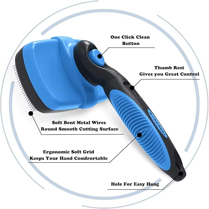 Volpe Self-Cleaning Slicker Brush for Cats & Dogs,Pets Short & Long Hair,Gentle Grooming Tool,Ergonomic Handle,Easy to Clean,Deshedding & Removal Tangled Fur,Dark Blue