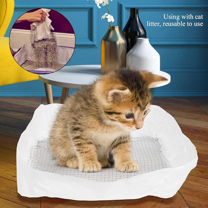 eecoo 10Pcs/set Reusable Nylon Cat Litter Liner Tray Reusable Strong Pet Lifter Sifter Bag Cat Litter Liners
