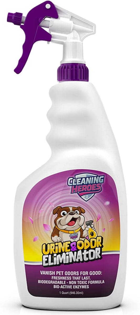 Pet Carpet Cleaner & Urine Odor Eliminator for Strong Odor - 32oz Enzyme Cleaning Spray for Cat & Dog Pee - Spot Cleaner for Carpet Upholstery, Marble, Tile, Wood - Carpet Deodorizer