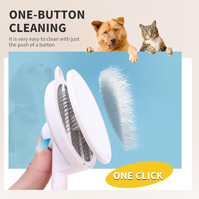 Cat Hair Brush for Grooming, Self Cleaning Slicker Brush for Cat, Skin Friendly Pet Brush for Shedding, Blue