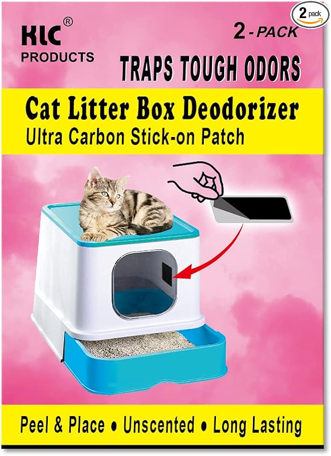 KLC Cat Box Deodorizer|Natural Charcoal Patch|2-Pack|Cat Litter Box Odor Eliminator|Cat Litter Odor Air Freshener|Litter Box Odor Control|Odor Absorber for Cat Odor Home|Cat Urine Strong Odor Remover