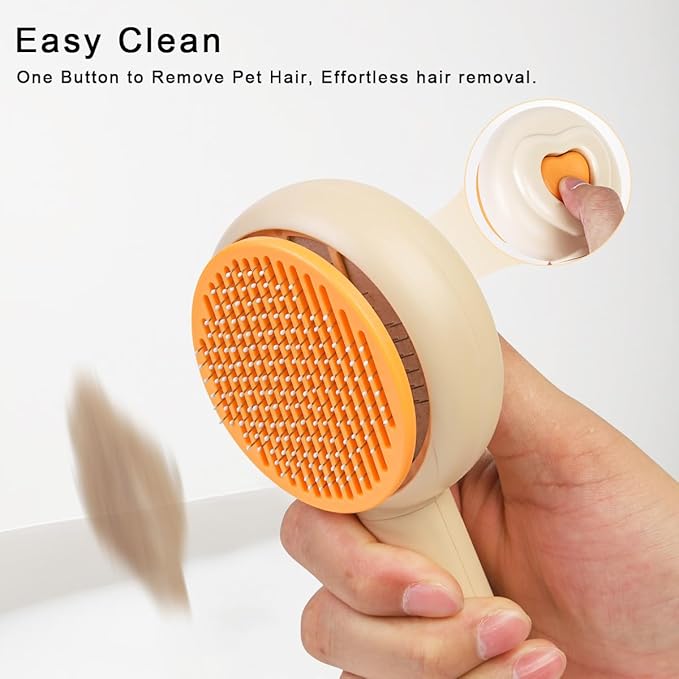 Self-Cleaning Pet Grooming Brush for Dogs & Cats, Effortlessly Removes Loose Hair, Tangles, and Mats - Ideal for Long & Short Hair Pets - Ergonomic, Skin-Friendly Design with Massage Particles Apricot