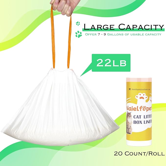 120 Count Cat Litter Box Liner Bags, 21" x 11" Disposable Automatic Cat Litter Waste Bags, Drawstring Heavy Duty Cat Litter Trash Bags Suit for PuraX PuraMax PuraMax2