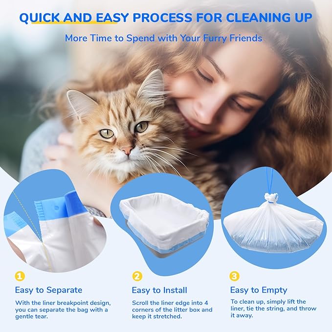 Cat Litter Bags with Drawstring, Size 37"x 13.8", Large Litter Pan Liners Compatible with Pet Scoop Free Self-Cleaning Box Tray, Tear and leak proof Pet Waste Bags, 20 Count