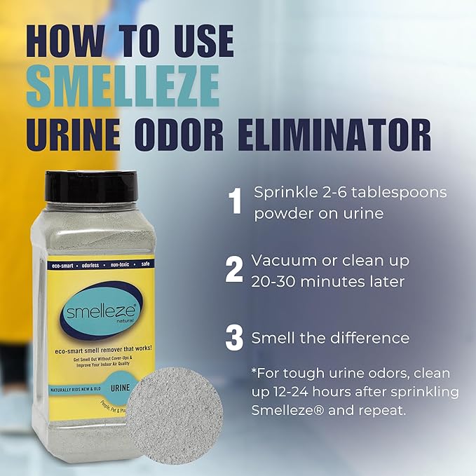 SMELLEZE Natural Urine Odor Removal Deodorizer: 2 lb. Powder Stops Urine Stench