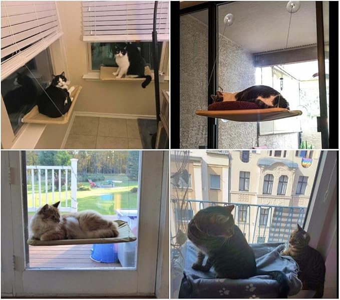 JZK Cat Window cat hammock + cat blanket, suction cup pet hanging bed and pet black blanket for cat perch