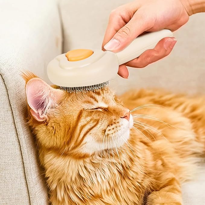 Self-Cleaning Pet Grooming Brush for Dogs & Cats, Effortlessly Removes Loose Hair, Tangles, and Mats - Ideal for Long & Short Hair Pets - Ergonomic, Skin-Friendly Design with Massage Particles Apricot