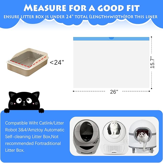 Cat Litter Waste Bags Liners,120 Count Compatible with Litter-Robot 3/4,Heavy Duty Self Cleaning Automatic Litter Box Bags,26.3" x 15.7"