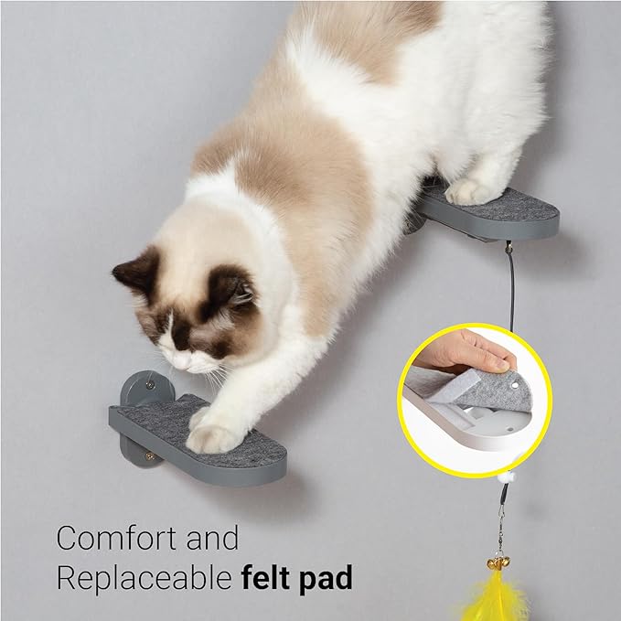 SVD.PET (3-Pack Cat Wall Steps, Cat Climbing Stairs with Replaceable Felt Pad, Cat Climbing Shelves for Wall Mounted with Cat Toy, Cat Wall Furniture (Dark Grey)
