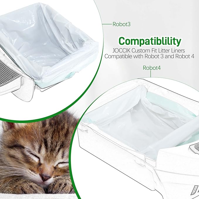 Drawstring Litter Box Liners Compatible with Robot, Heavy Duty Self-Cleaning Litter Boxes Waste Drawer Liners Replacement Bags (100pcs)