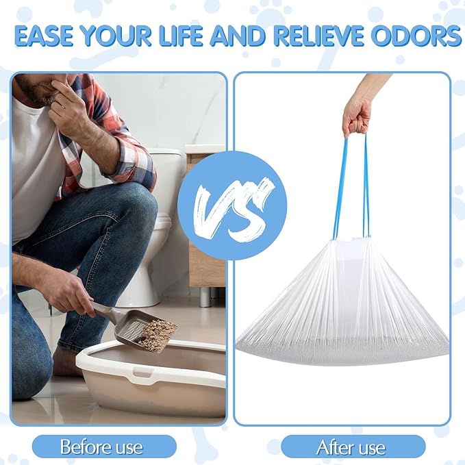 Harloon 160 Count Cat Litter Box Liner Bags with Drawstring Compatible with Litter-Robot 3/4 Waste Drawer Liners Cat Litter Bags 9-11 Gallons Replacement Waste Bags for Cat Pan Waste Pet Supply