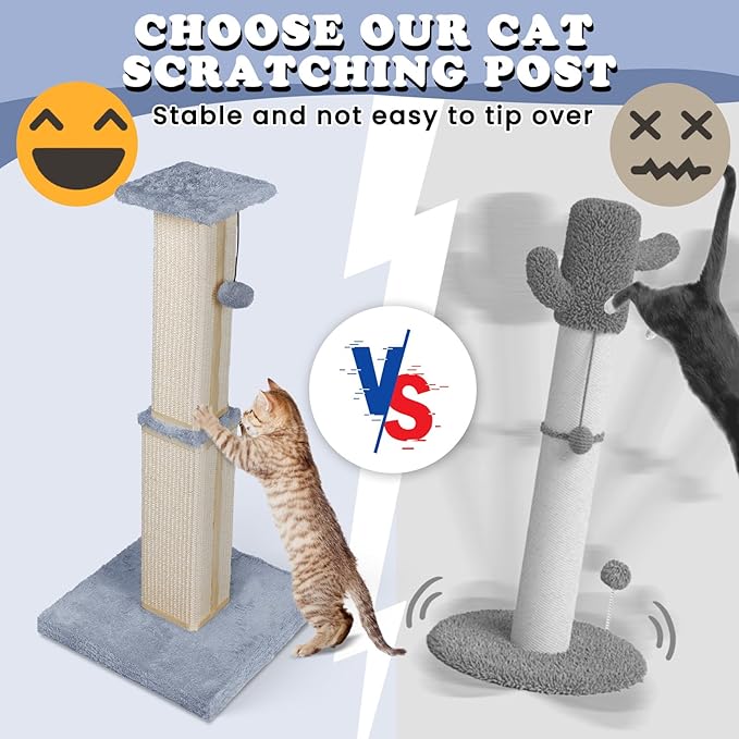 31.1" H Scratching Posts for Indoor Cats Adults & Kitten,Cat Scratching Post,Tall Sisal Cat Scratching Post with Hanging Ball,Grey