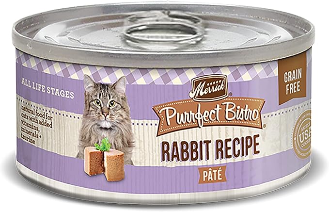 Merrick Purrfect Bistro Canned Cat Food, Rabbit Pâté Recipe, Grain Free Natural Cat Food with Added Vitamins & Minerals, for All Life Stages, 5.5 OZ Can (Pack of 18)