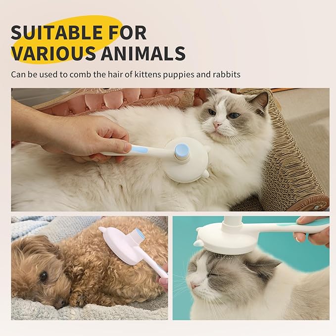 Cat Hair Brush for Grooming, Self Cleaning Slicker Brush for Cat, Skin Friendly Pet Brush for Shedding, Blue