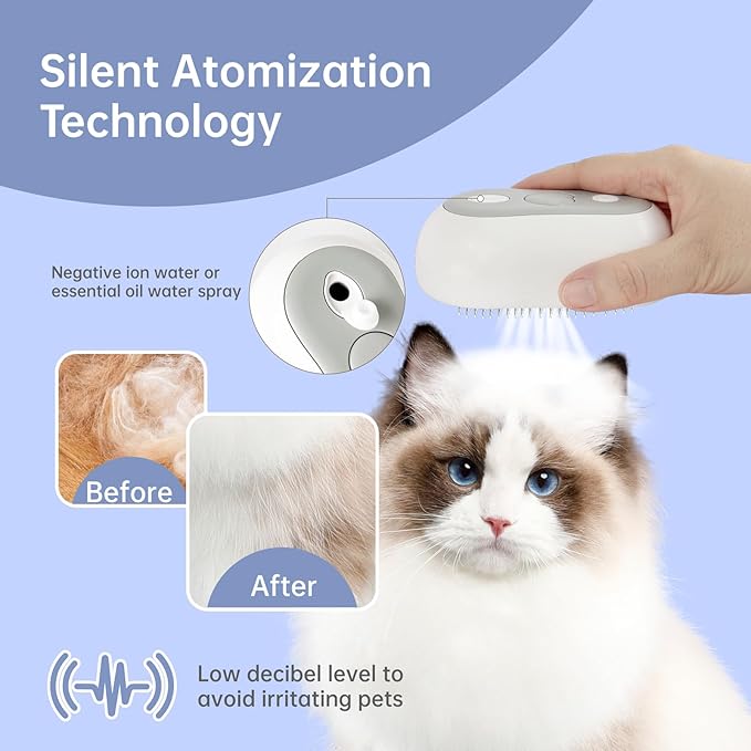 Cat Brush for Shedding Rechargeable Cat Steam Brushes for Indoor Cats Self-Cleaning Pet Grooming Tool for Long and Short Hair Steamy Dog Comb Cat Deshedding Hair Brush, Grey