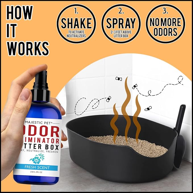 Majestic Pet Litter Box Deodorizer 8 FI Oz – Cat Litter Box Odor Eliminator - Litter Odor Eliminator Works on all Litter Types – Cat Litter Box Air Freshener - Cat Litter Deodorizer Spray Fresh Scent
