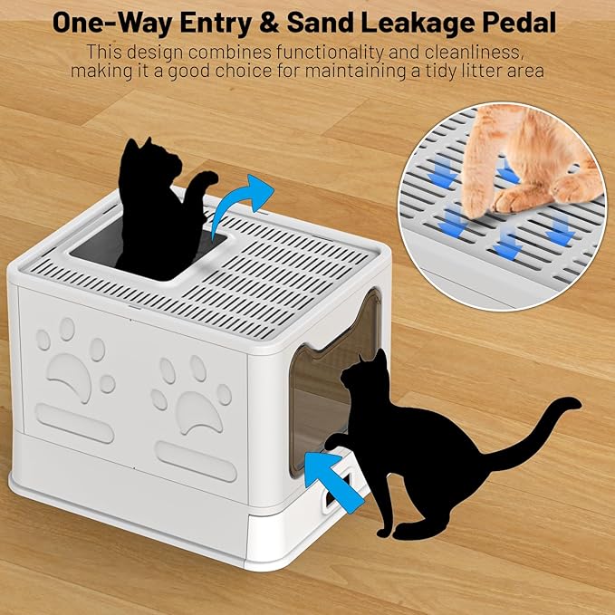 Foldable Enclosed Stainless Steel Cat Litter Box with Lid, High Wall Sides, Non-Sticky, Anti-Leakage, Easy Cleaning (Gray)