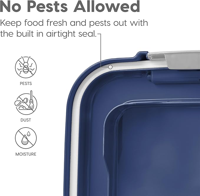 IRIS USA Airtight Dog Food Storage Container, Up to 30 lbs, Attachable Wheels, for Dog Cat Bird and other Pet Food Storage Bin, Keep Fresh, Easy Mobility, BPA Free, Navy/Pearl