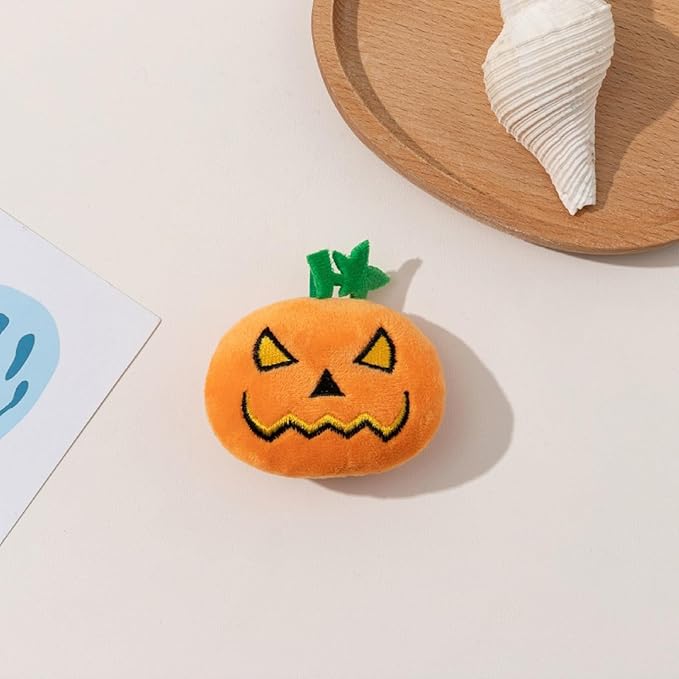 4PCS Halloween Pumpkin Cat Squeaky Toys Interactive Plush Pet Toy for Indoor Cats with Squeaker