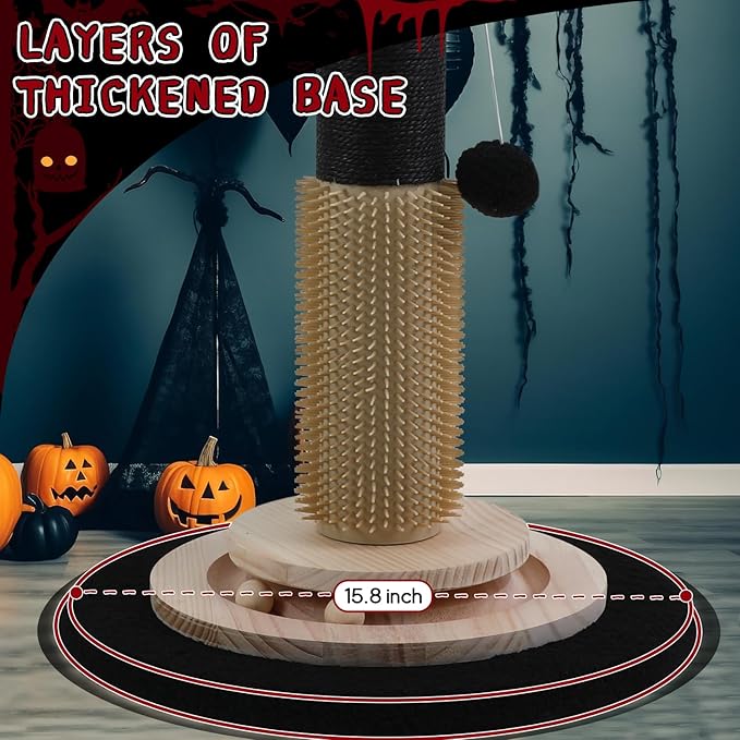Scratching Posts for Indoor Cats Adults,45'' Tall Gothic Scratching Post with 3.5Inch Diameter Sisal Rope,Cat Scratcher with Interactive Ball Toys Self Groomer Brush for Large Cats