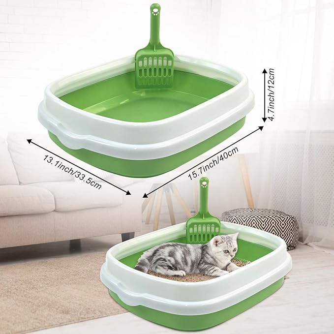 Kitten Starter Kit, 15 Piece Cat Essentials Set Includes Cat Litter Box,Cat Toys, Cat Collars,Cat Scratch Pad, cat Nail File,Automatic Cat Feed Bowls, Pet Grooming Gloves for Cats Daily Life(Green)