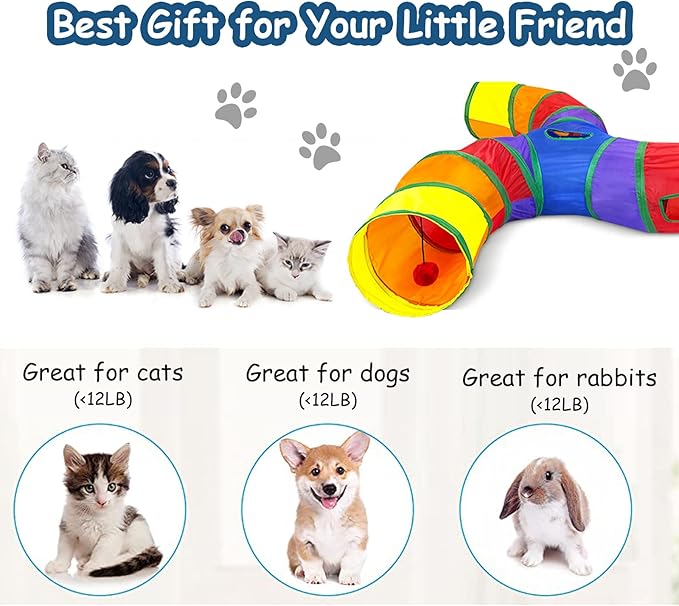 Pet Cat Tunnel Tube Cat Toys 4 Way Collapsible, Cat Tunnels for Indoor Cats,Kitty Tunnel Bored Cat Pet Toys Peek Hole Toy Ball Cat, Puppy, Kitty, Kitten, Rabbit