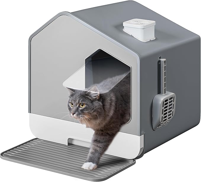 YITAHOME Extra Large Enclosed Cat Litter Box with Mat and Litter Scoop, Odorless Anti-Splashing XL Covered Hooded Cat Box, No Installation Needed