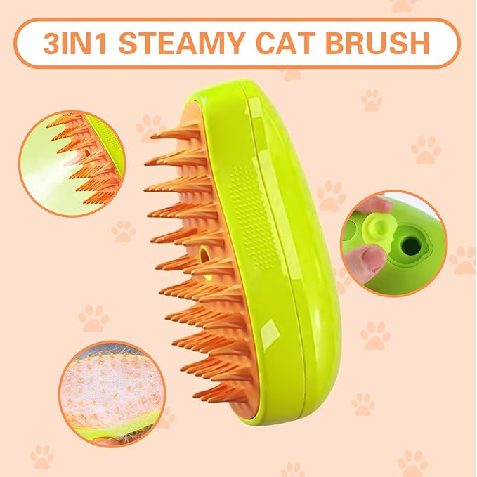 Steamy 3 in 1 Multifunctional Steam Pet Grooming Brush - Self-Cleaning Hair Removal and Massage for Cats