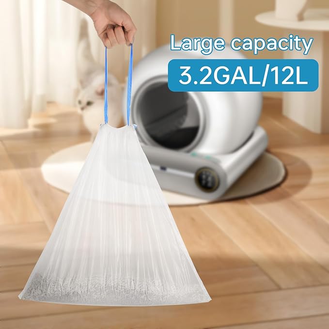 4 * 20 Count Trash Bags for Automatic Cat Litter Box Self Cleaning, Replacement Extra Large Liners for Robot Box, 4 Rolls Drawstring Waste Bags, 18 x 18 Inches(4 Rolls/80 Counts)