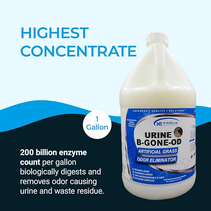 KINZUA ENVIRONMENTAL Urine B-Gone-OD Professional Pet Urine Enzyme Cleaner, Pet Yard Odor Eliminator for Artificial Grass, Concrete & More, 1 Gallon