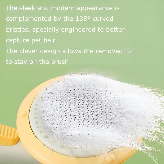 Cat Brush With Release Button Self Cleaning Cat Hair Brush Flea Comb Cat Brush For Shedding Indoor Cat Long Haired Short Haired Dog Grooming Supply Cat Essential Hangable UFO Shape (yellow)