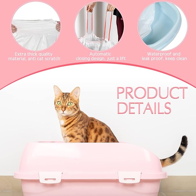 30 Count Cat Litter Box Liners Large Drawstring Cat Pan Bags Kitty Litter Box Liners XL Heavy Duty Liner Bags for Pets Cats Litter Box Tray, 36 x 18 Inch
