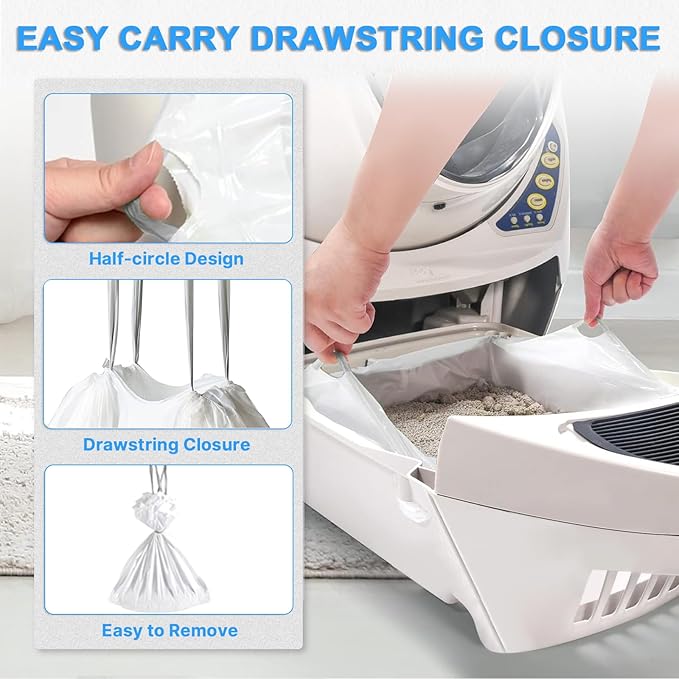 Cat Litter Box Liner 60 Count Cat Litter Bags Compatible With Litter Robot 3/4, 25x16in Thickened Waste Bags Replacement with Drawstring for Self-Cleaning Cat Litter Box (3Rolls)