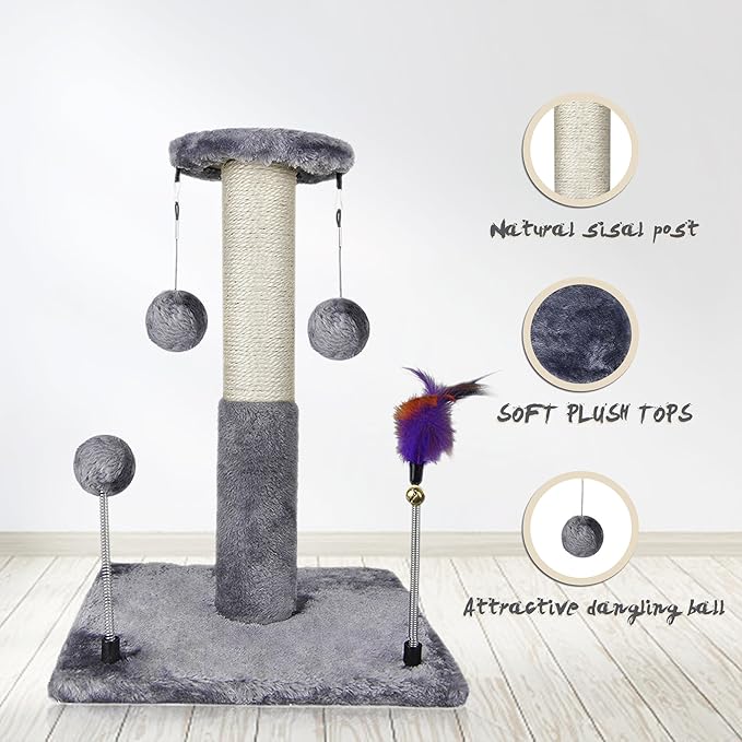 Sisal Scratching Post with Two Replacement Hanging Balls for Cat Play and Exercise