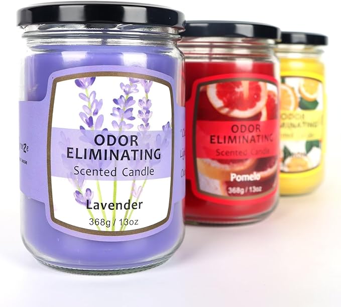 SOFT BREEZE 13oz Odor Eliminating Candle,10% High Fragranced, Cat Odor Eliminator, Smoke Odor Eliminating Candle,Odor Killer Candle,Up to 50 Hour Burn time,Soy Blend,Pomelo