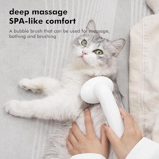 Pet Bath Brush Shampoo Dispenser for Cats Dogs, Cat Clean & Massage Brush With Soft Silicone Bristles for Pet Grooming Washing (White & Pink)