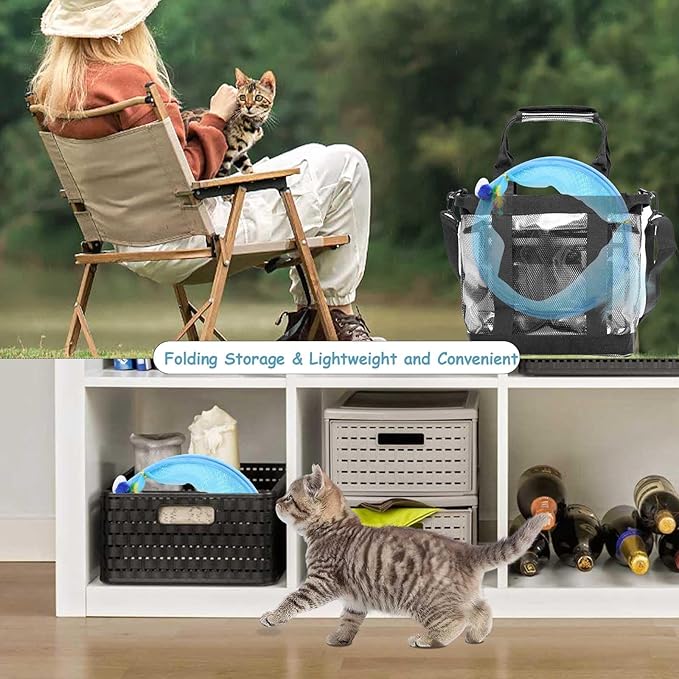 1PCS Folded Cat Tunnel Toy, Cat Tunnel Mice Tube Cat Springs for Indoor with Feather, Mouse Toys Interactive Cat Toy Tunnel Self-Happy Cat Toys, S-Type Collapsible Tent Blue