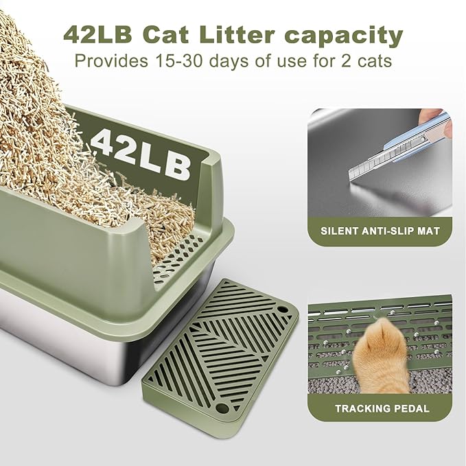 Stainless Steel Litter Box with Lid Cat XXL Metal Front Entry Top Kitty Litter Box,High Side Enclosed Cat Litter Box for Big Cats and Kittens,Extra Large Litter Box with Scoop