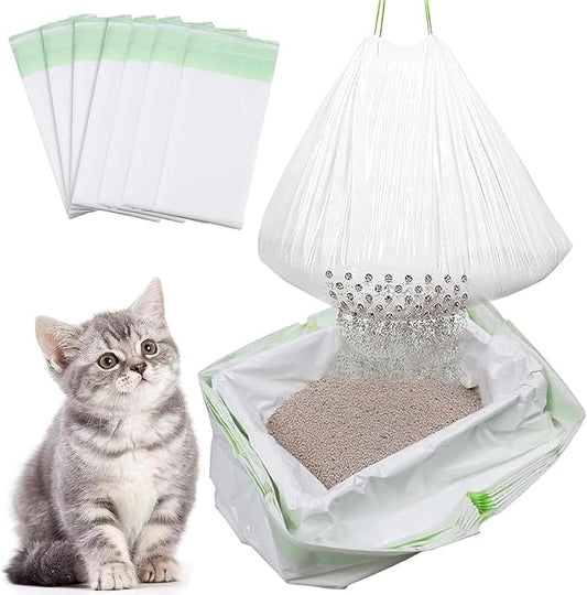 42Pcs Sifting Cat Litter Box Liners with Holes, Large Drawstring Cat Litter Pan Bags Cat Waste Litter Bags Pet Cat Supplies (37" x 18")