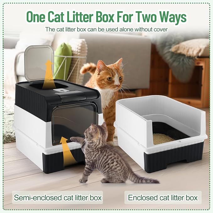 Tioncy 7 Pcs Small Cat Kitten Starter Kit Cat Litter Box with Shovel Cat Paw Litter Mat Double Automatic Cat Bowls Cat Toy Teaser Stick Cat Collar Essentials Kits for 1-3 Lbs Beginner (Black)