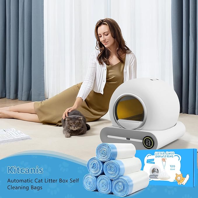 120 Count Cat Litter Bags for Automatic Litter Box,Extra-Thick Cat Litter Box Liners for MeoWant MW-SC01,MW-SC02,Duty Drawstring Kitty Litter Bags-19.7" x 17.7"